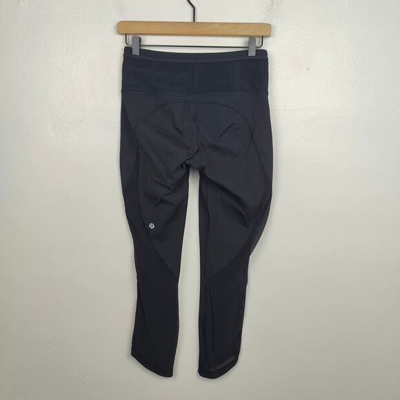Lululemon Crop Leggings‎ Womens 4 Black Mesh Activewear Running Gym Yoga - Picture 4 of 7